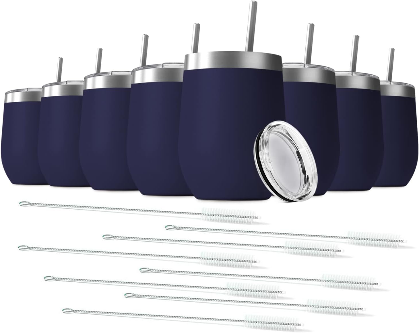 8 Pack 12 oz Stainless Steel Wine Tumbler with Lids, Double Wall Vacuum Insulated Travel Cup Including 8 Straws Set for Coffee, Cocktail, Drink, Tea and Beer (Assorted Colors)