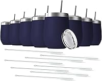 Vista 18 de Vaso de vino de 12 onzas con tapa con pajita, vaso de vino de acero inoxidable de doble pared con aislamiento al vacío, tazas de viaje sin tallo