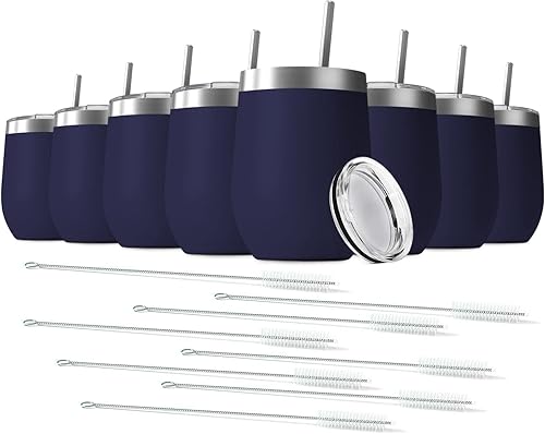 Miniatura 18 de Vaso de vino de 12 onzas con tapa con pajita, vaso de vino de acero inoxidable de doble pared con aislamiento al vacío, tazas de viaje sin tallo