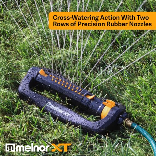 Image of Melnor 65202AMZ CrossStream Turbo Oscillating Sprinkler, 4,000 Sq. Ft. Coverage, TwinTouch Width & Range Control, InfinityDrive Turbo Motor, Black, Orange