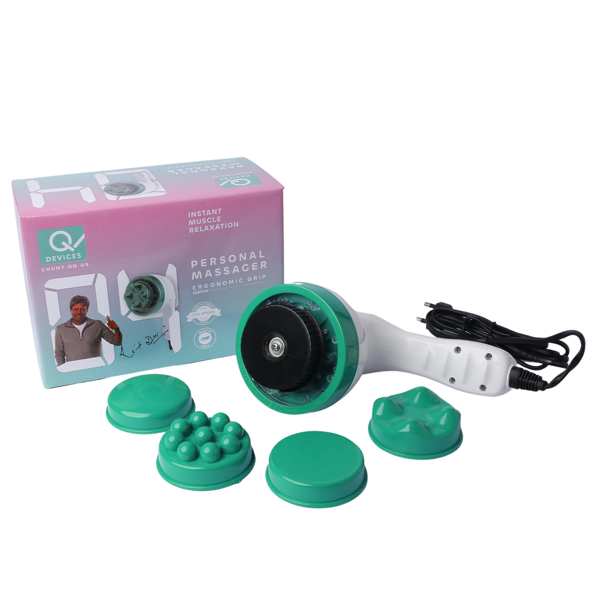 Q DEVICES Portable Electric Handheld Full Body Massager with 4 Massage Heads, Quick & Lasting Muscle Relaxation, Deep Tissue & Pain Relief, Ergonomic Grip, Rotation Speed 1200-3000 RPM, Unisex (B0C24LDMPK) Amazon Price History, Amazon Price Tracker