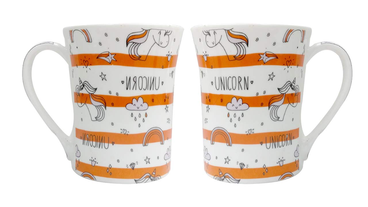 UPC Modern Premium Feelings Series Bone China Big Size Milk Mug (Multicolour , 300 ml ) - Set of 2