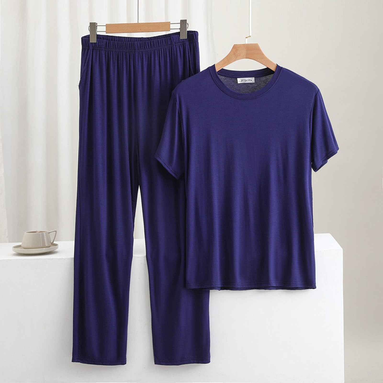 2024 Pijama Hombre,Pijama Hombre Invierno Algodón Camiseta Manga Corta y Pantalones Largo Traje de Dos Piezas Conjunto de Pijamas para Hombre Suave y Ligero Pijamas Hombre Talla Grande