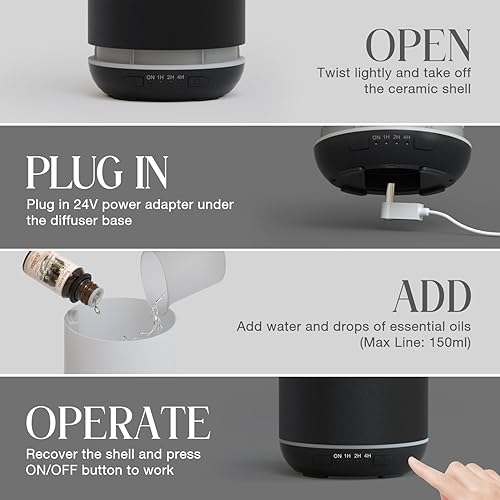 Miniatura 7 de SALKING Difusor de cerámica de 6.8 fl oz, difusor de aceite esencial de piedra, difusores ultrasónicos de aromaterapia con temporizadores de luces