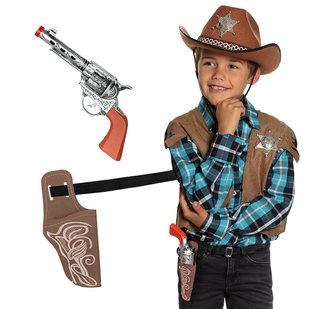 Boland 54383 Zestaw kowbojski (pistolet i pasek z uzdrą), wielokolorowy, 23 cm / 100 cm