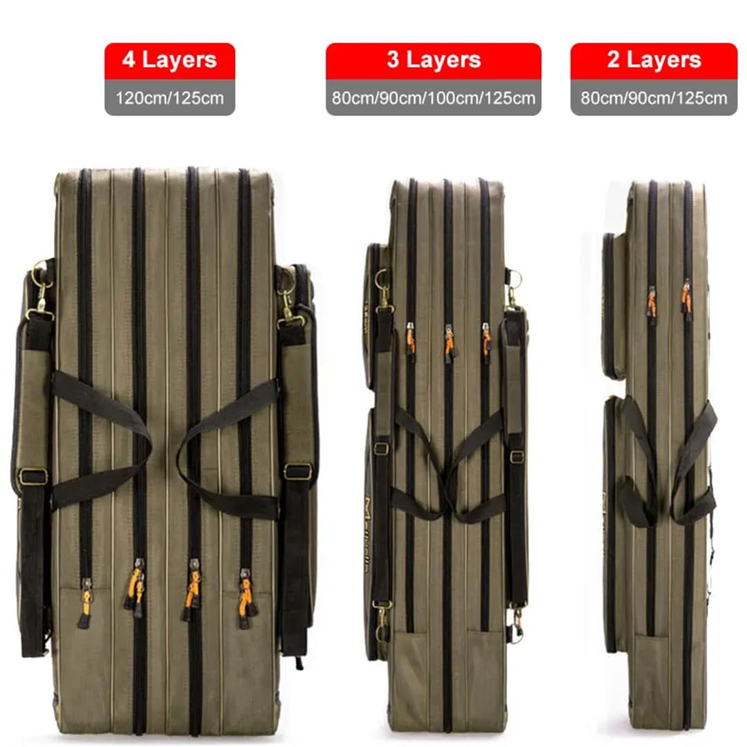 2/3/4 strati 80/90/100/120CM Borsa da Pesca Multifunzionale Spessa Canna da Pesca Scatola di Immagazzinaggio Grande Capacità Borsa da Pesca 2Layer 80m