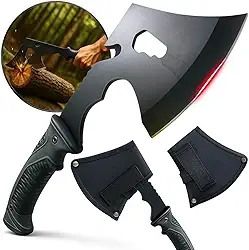 Machado Tático Lenhador com Cabo Emborrachado Antiderrapante, Lâmina Afiada e Coldre, Ideal para Cortar Madeira, Geleira e Uso Externo