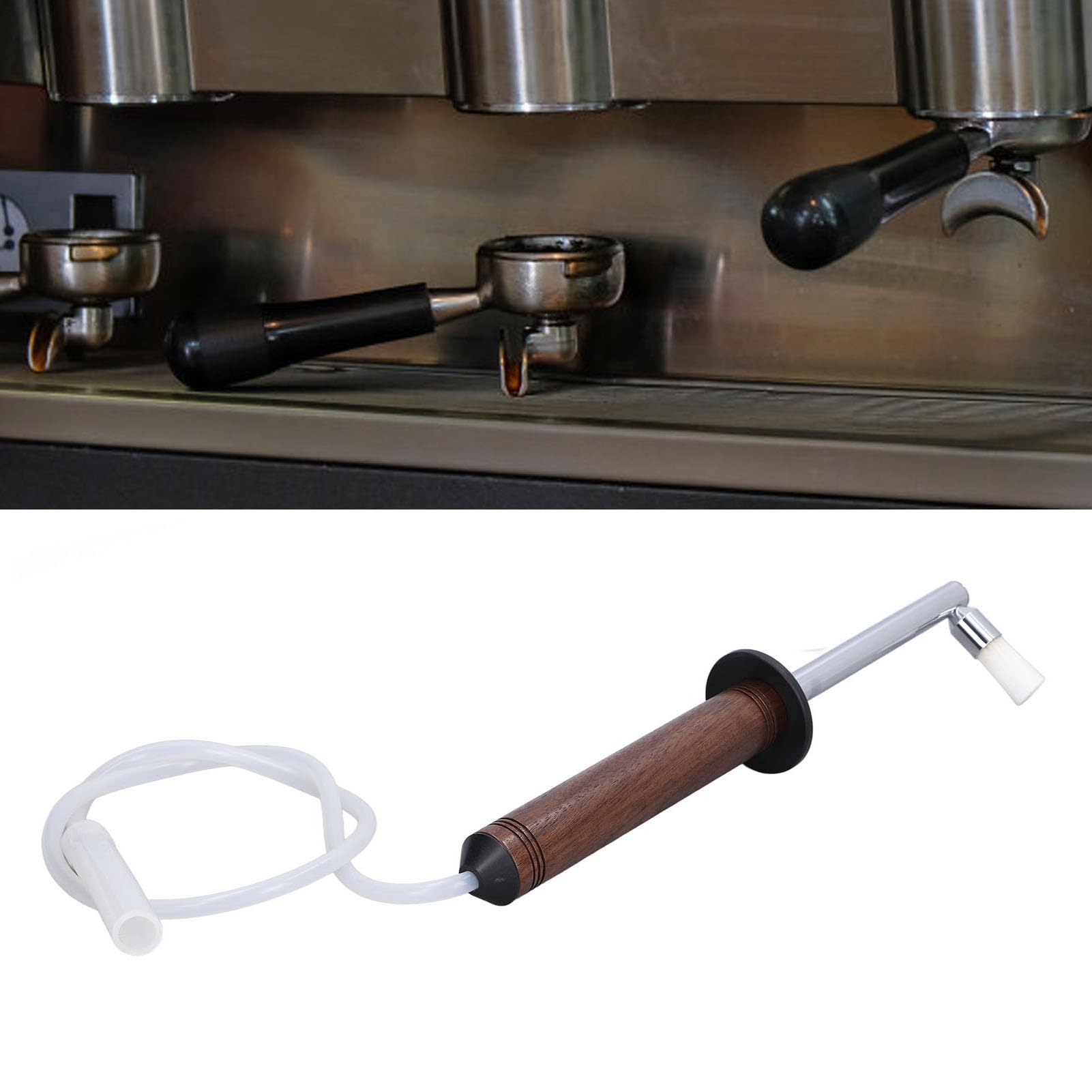 Cepillo de Limpieza para Máquina de café a con Nogal, Cabezal Nailon Desmontable y Protector Térmico para Mantenimiento, Kit Herramientas Barista