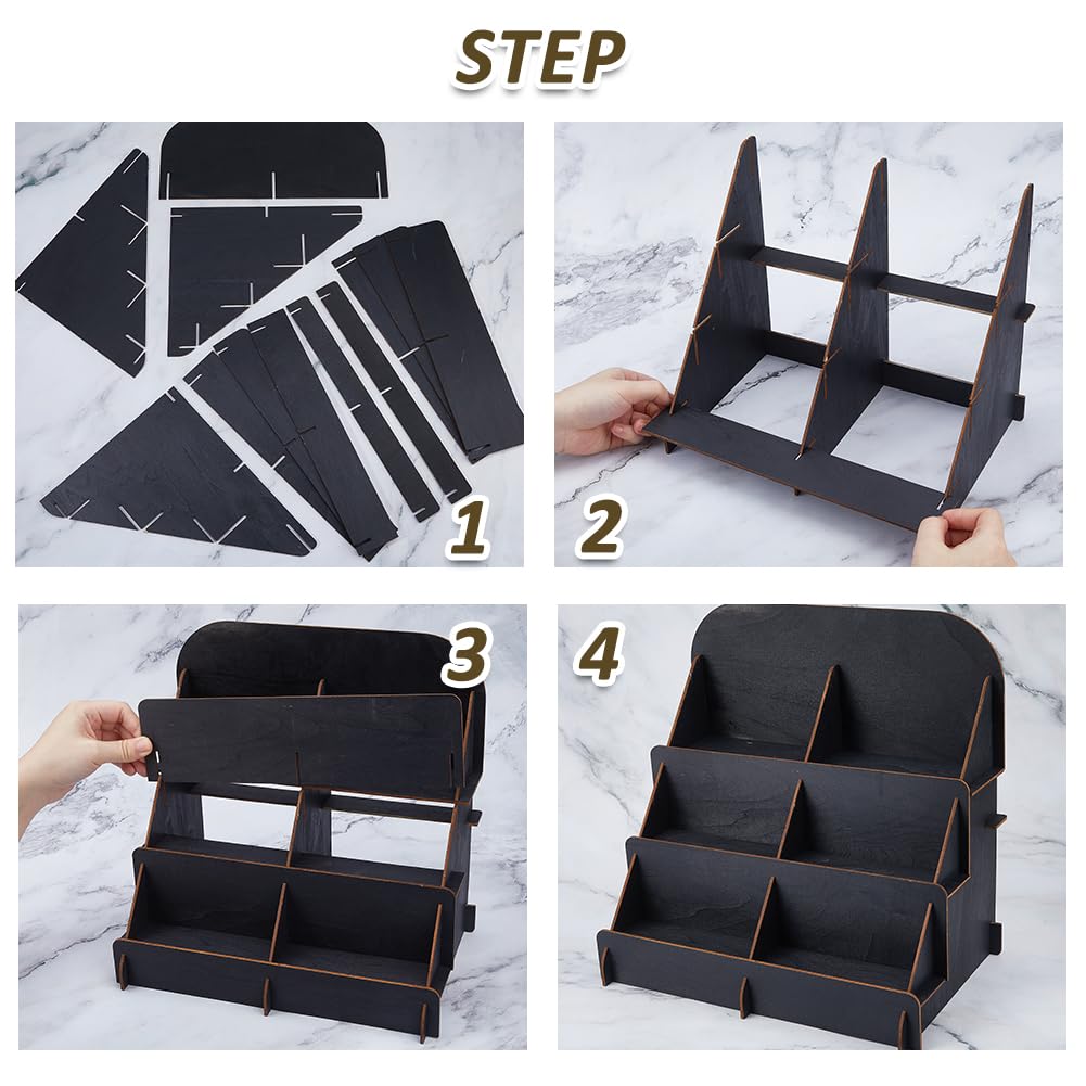 SUPERFINDINGS 3 Levels Black Self-Adhesive Display Wooden Greeting Card