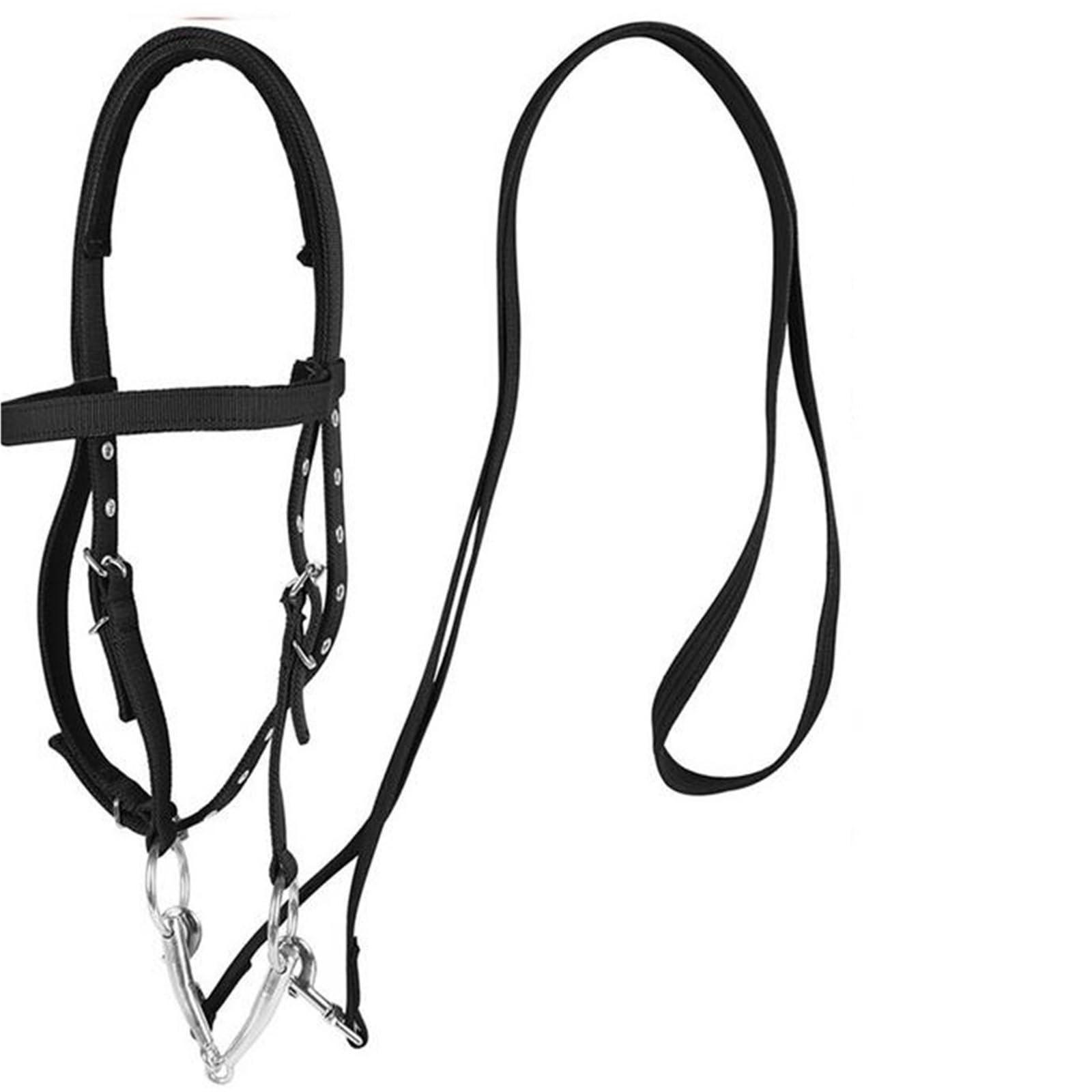 Halfter Für Pferde Pferdestirnband-Kehlriegel mit 3 Schnallen, Kopfstück-Führseil for den Bauernhof(Black S)