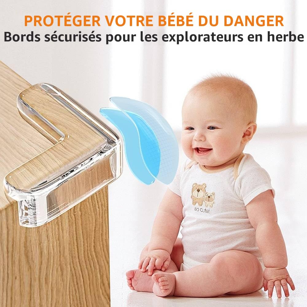 Lot de 8 Protections d'angle de Table de Type L pour Enfants, Protection des Coins de Table, Protection des Bords, Coins Anti-Collision Transparents pour Meubles tranchants