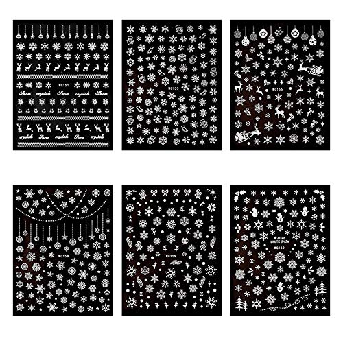 Macute Snowflake Nail Art Stickers 3D Christmas Theme Nail Tips Decals 6 Sheets Christmas Snowflakes Deer Leaf Designs Adhesive Foil Sticker for Manicure Polish Decorations Acrylic Nails Supplies