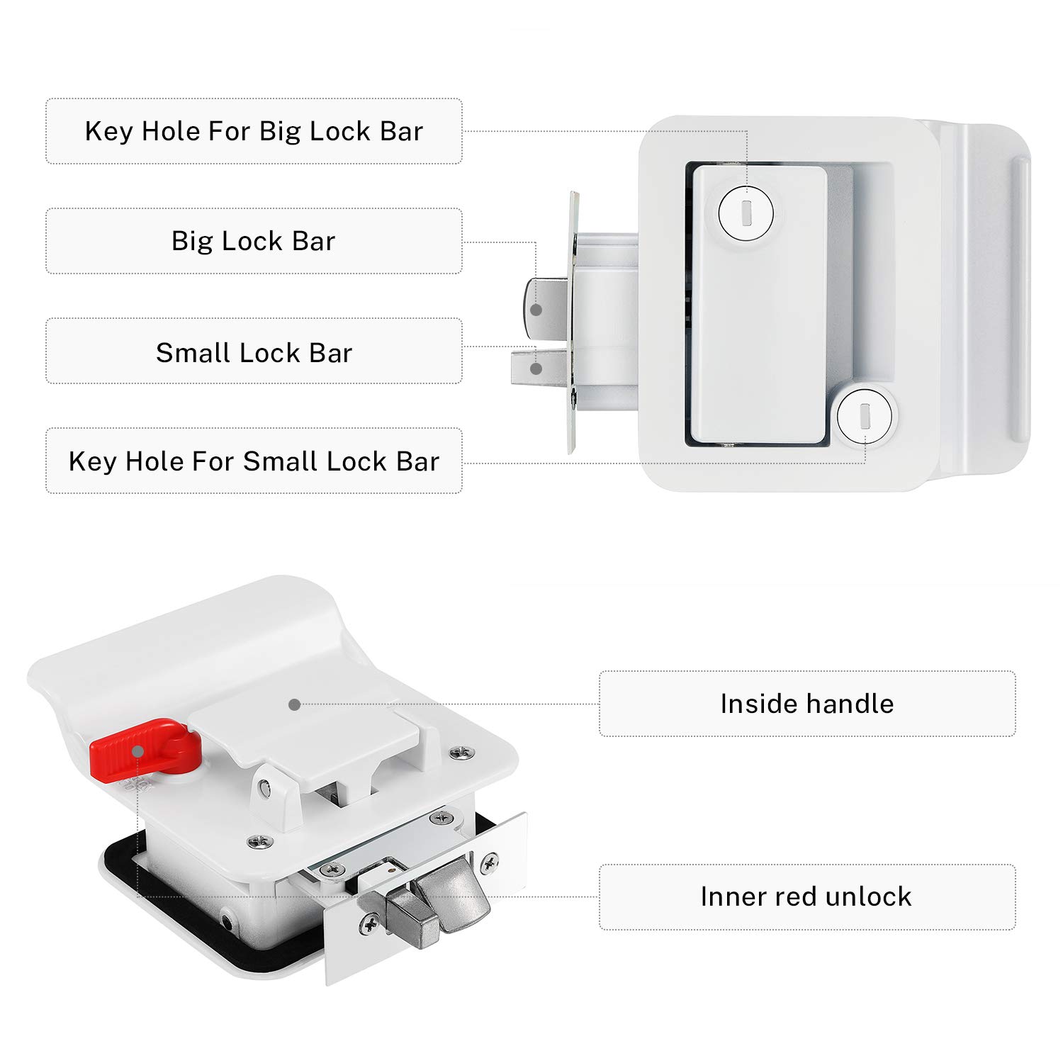 Kohree RV Entry Door Lock Latch Handle with Paddle Deadbolt, Polar