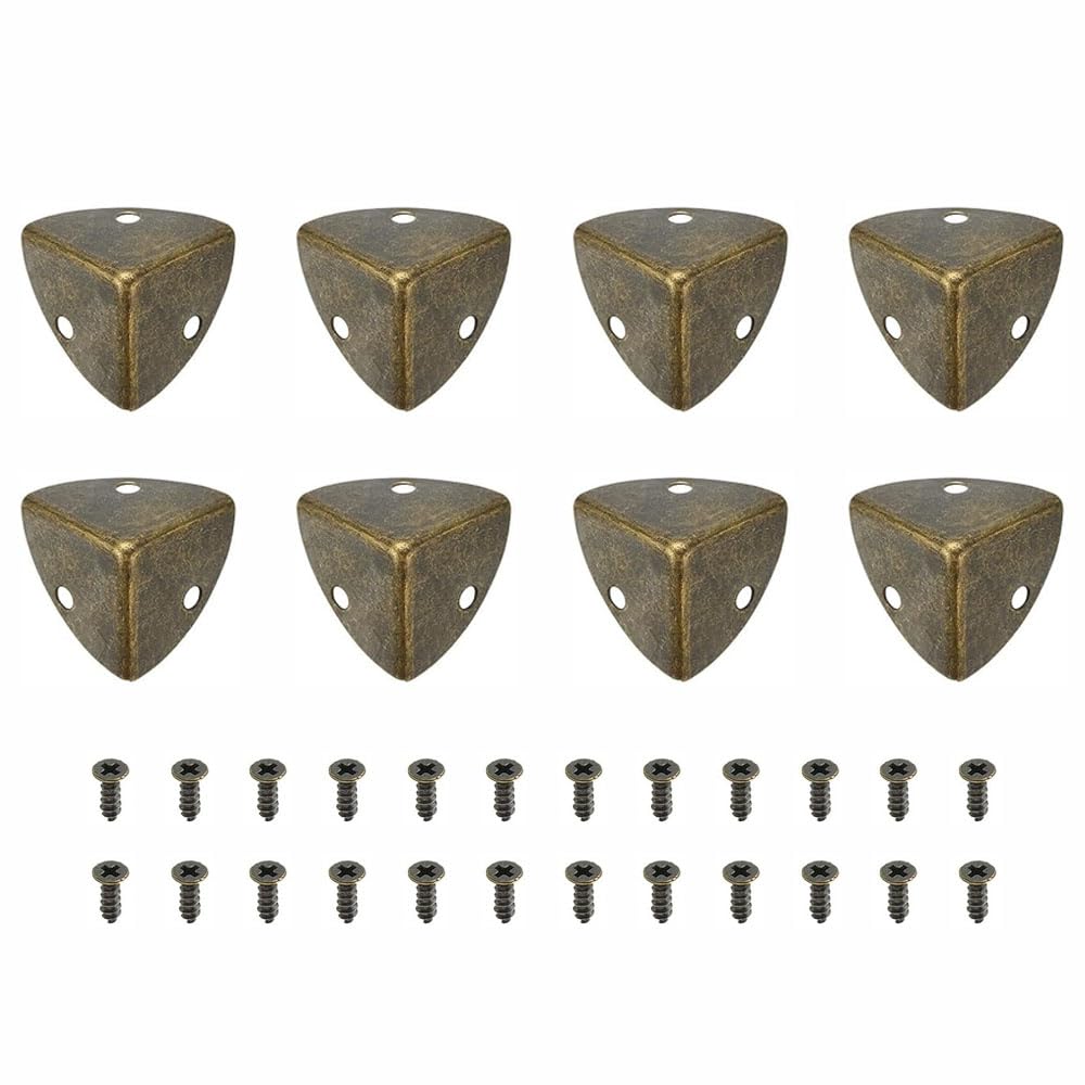 TopHomer - Lot de 8 coins de protection en métal pour boîtes de 4 * 4 * 4 cm avec 24 vis, matériau métallique résistant à la corrosion vintage Skiffers, pour coins de table et de bureau (bronze)