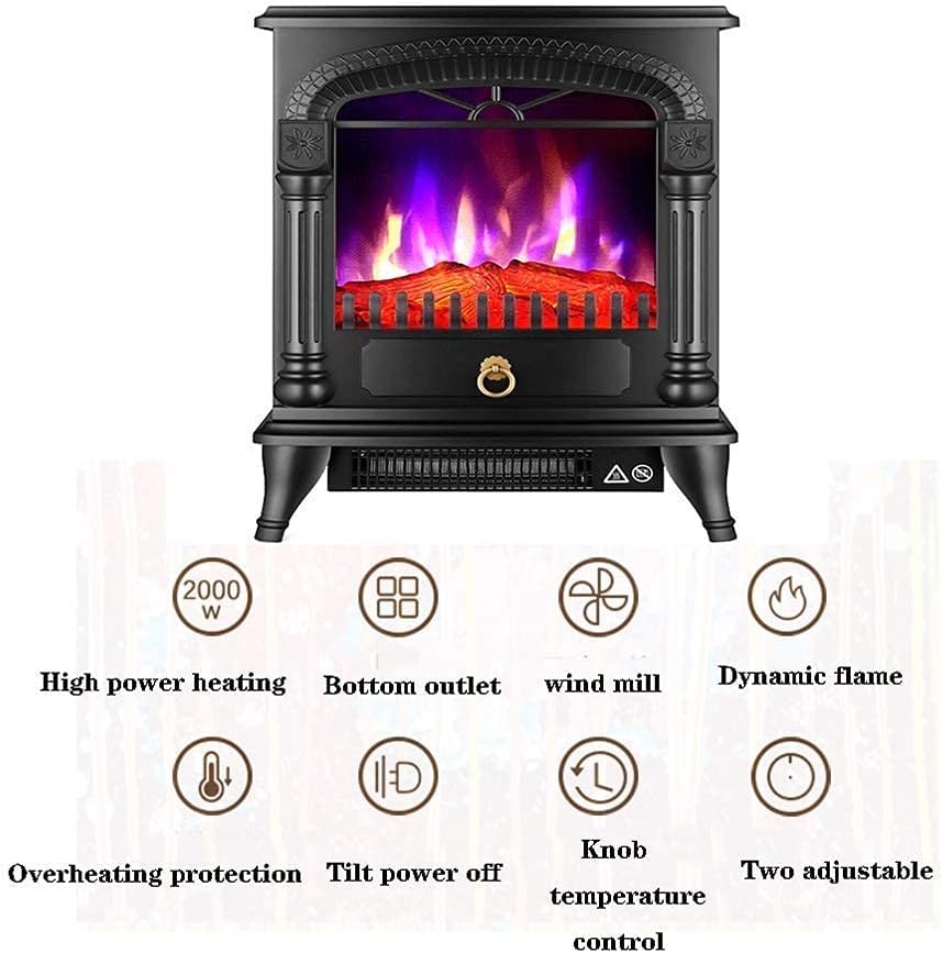 Electric Stove 2000 W Realistic 3D Flame Effect tat Fireplace Heating Wood Flame Effect Three-Sided Glass ding Fireplaces Monochrome Flame (Monochrome