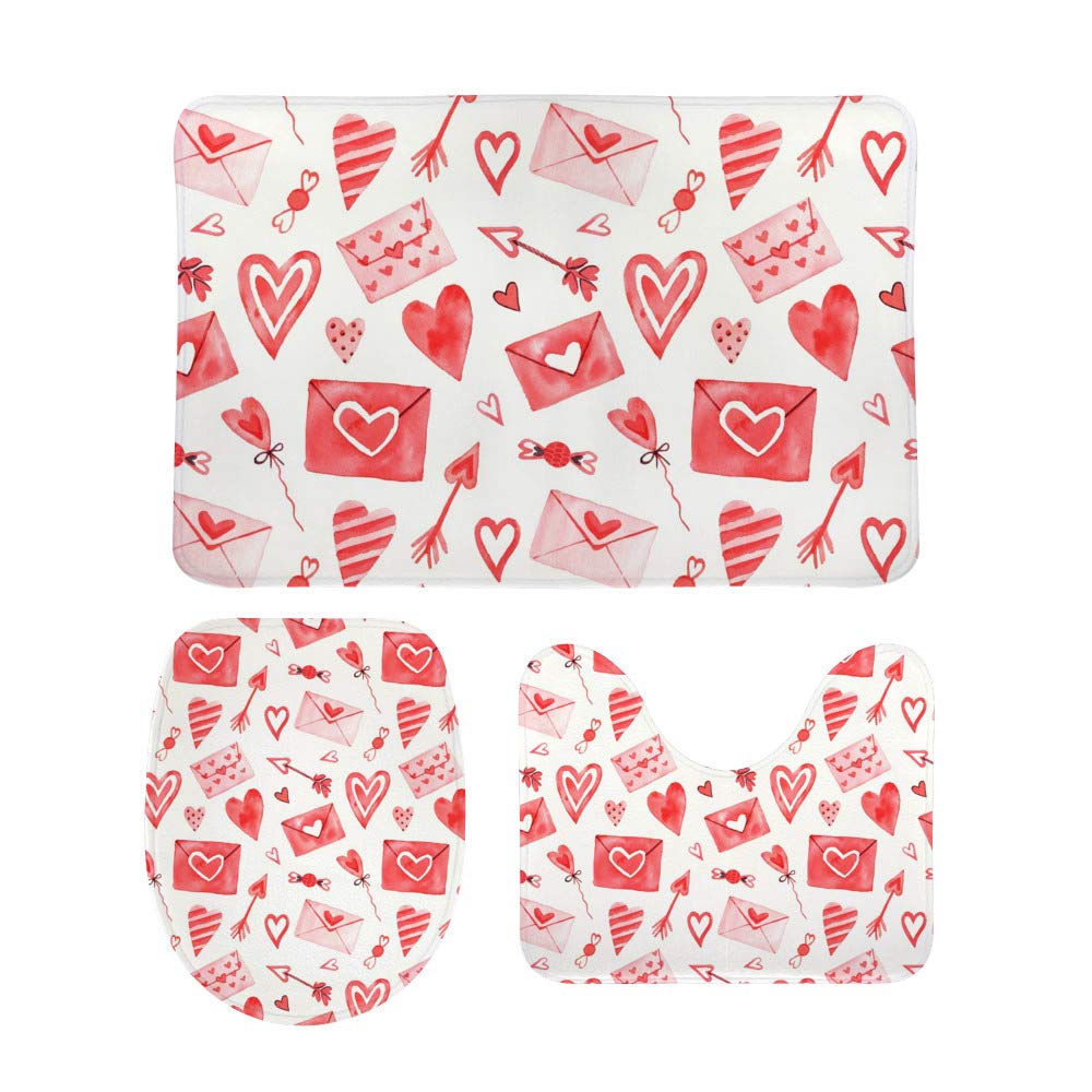 Tapis de bain antidérapant en mousse polaire : lot de 3 tapis Saint Valentin