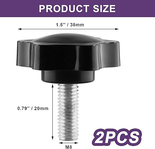 Miniatura 56 de Pomo de estrella de rosca M8 x 1.575 in, 4 unidades, mango de sujeción hexagonal de plástico, tornillo de apriete manual para reemplazo de base