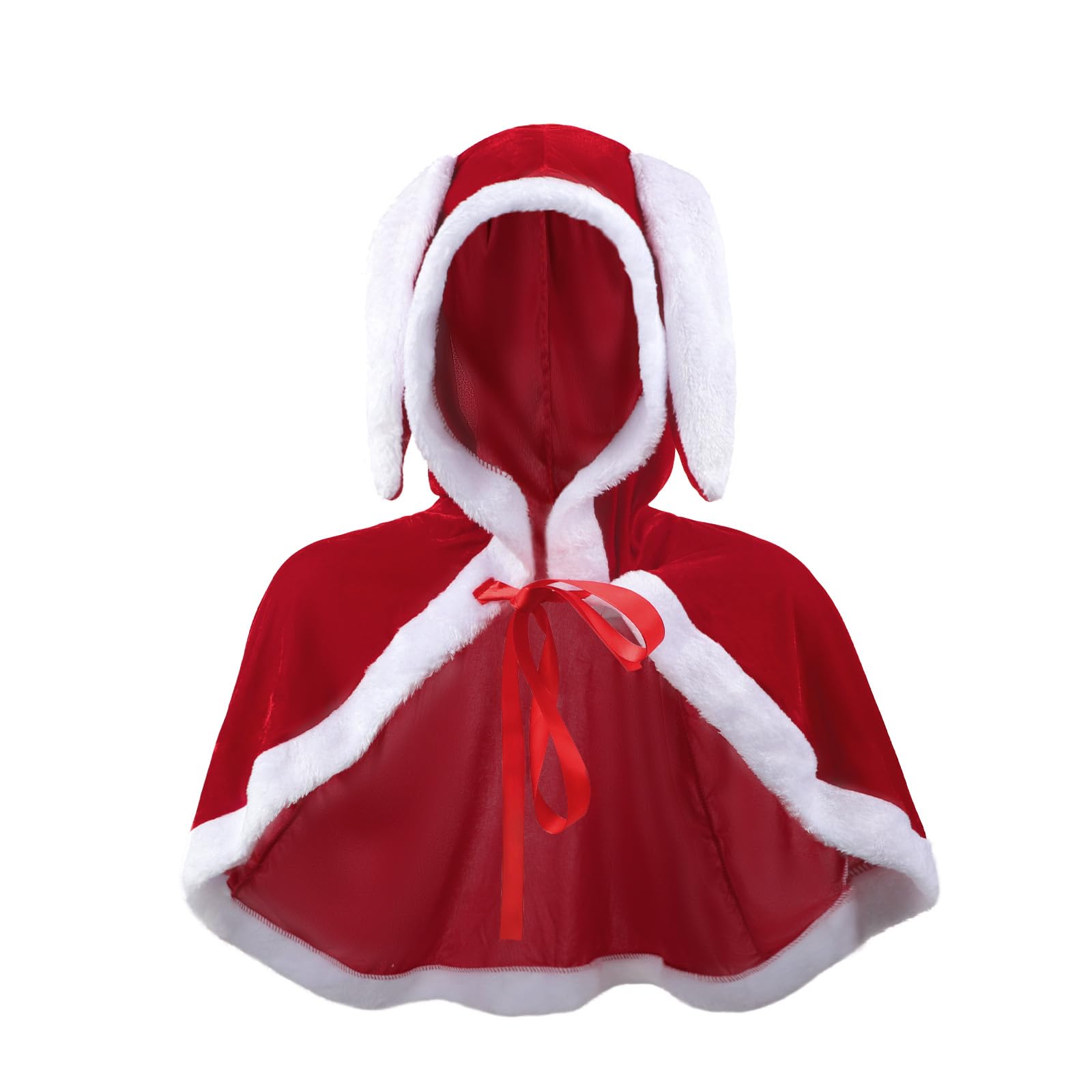 RUIXIA Velvet Christmas Cloak for Women Ganta Elf Fairy Cosplay Costume Cape with Rabbit Ears Hood Xmas Short Red Shawl Witch Wizard Festival Role Play Party Cloak Winter Outfit Outwear - Image 2