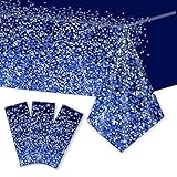 3pcs Blue and Silver Tablecloth for Rectangle Tables Gold Sequin Dot Confetti Table Cover Sparkly...