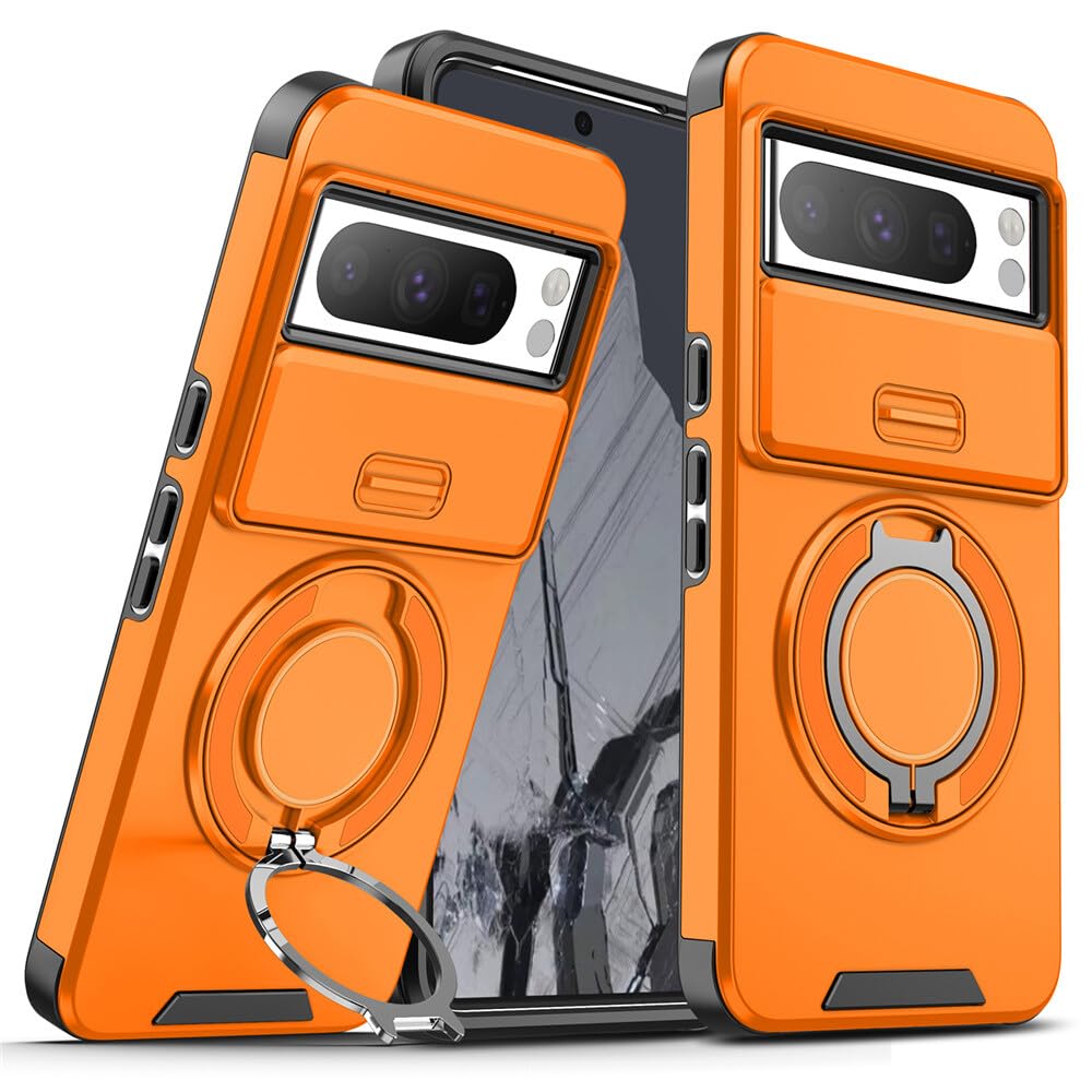 Generic Funda compatible con Google Pixel 10 Pro XL (color: amarillo) funda de metal con soporte deslizante para cámara trasera dura de silicona dura