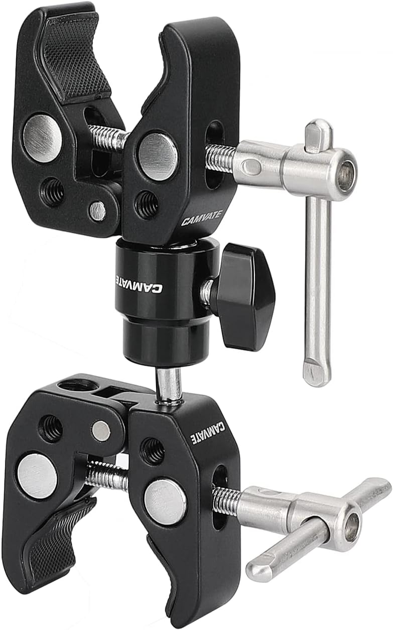 CAMVATE Double Super Crab Gripper Clamps with Adjustable 1/4″-20 Ball Head Holder Adapter for Photographic Devices – 3085