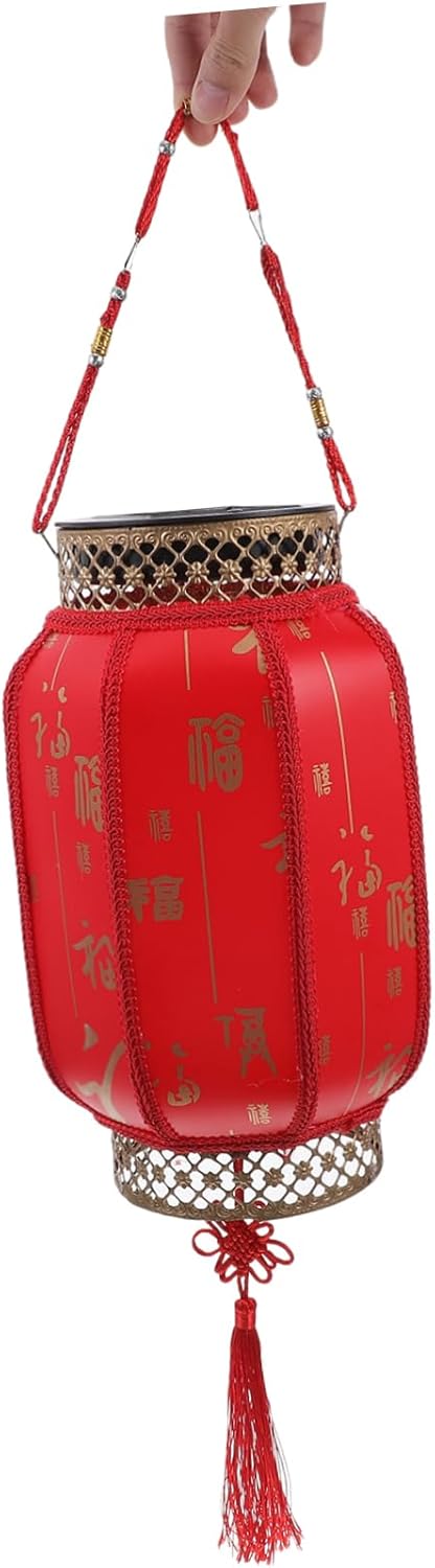 Solar Lantern with Chinese Red Festival Design Durable Outdoor Hanging Lamp Traditional Garden Decor Light for Patio and Balcony Solar Powered Festive Atmosphere