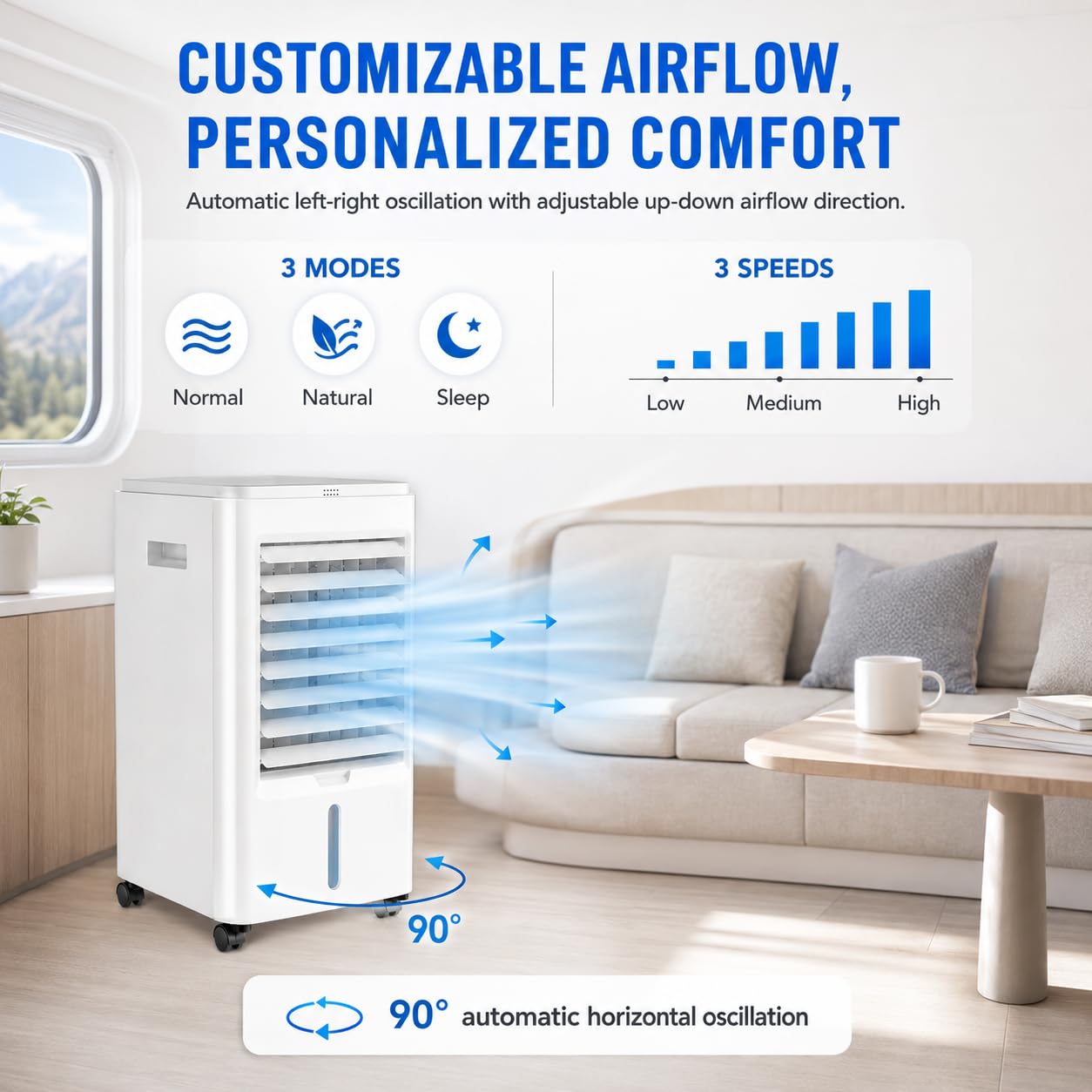 Condizionatore d'Aria per Camper 4 in 1/Raffrescatore d'Aria Evaporativo Portatile per Auto con Telecomando,Mini Ventilatore Raffreddamento per Camper con 3 Impostazioni di velocità 24v