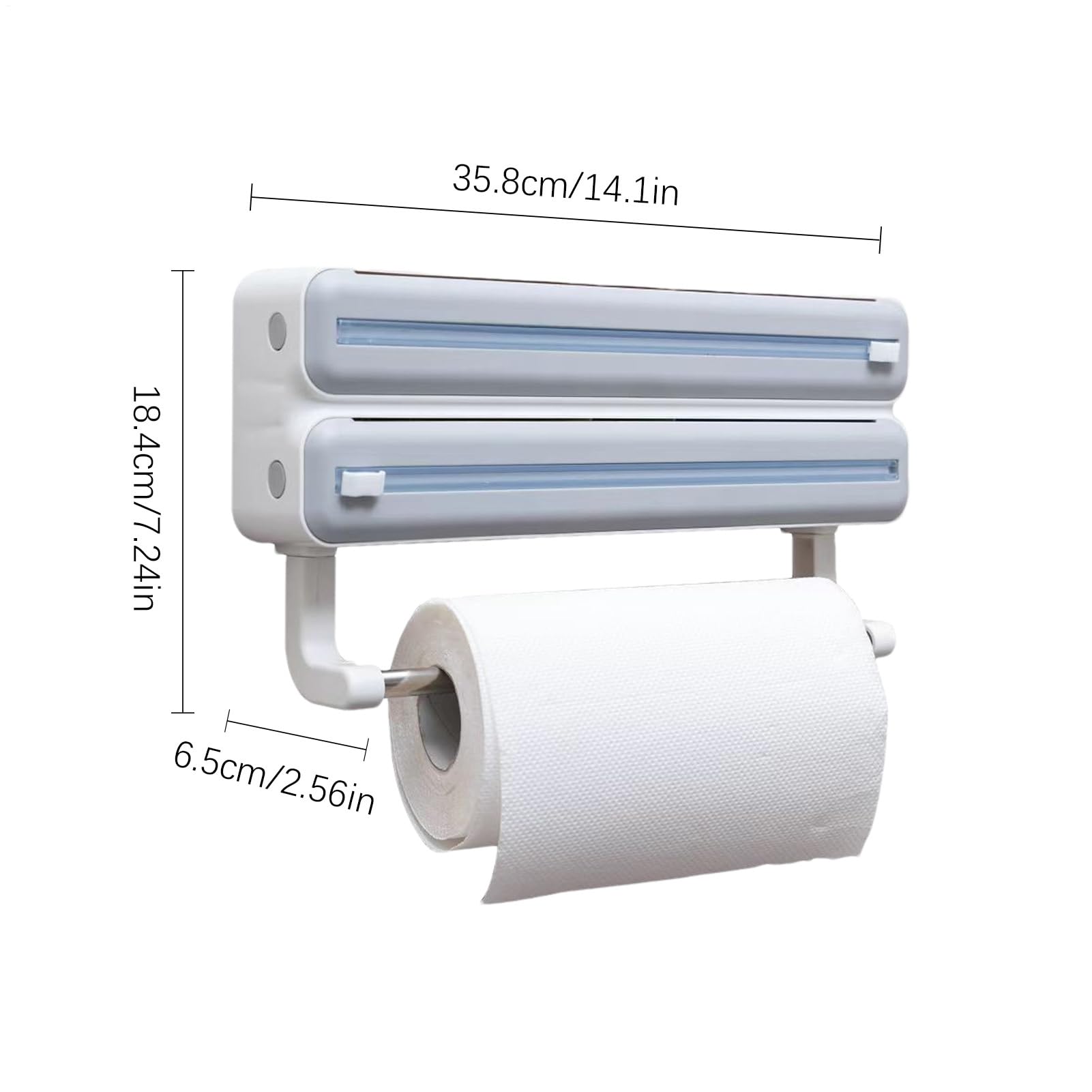 Dispensador de película Recargable – Soporte de Pared para Papel de Aluminio de Cocina, de Almacenamiento multirollo, Soporte de película de Corte con Estante para pañuelos, Ahorro de Espacio en