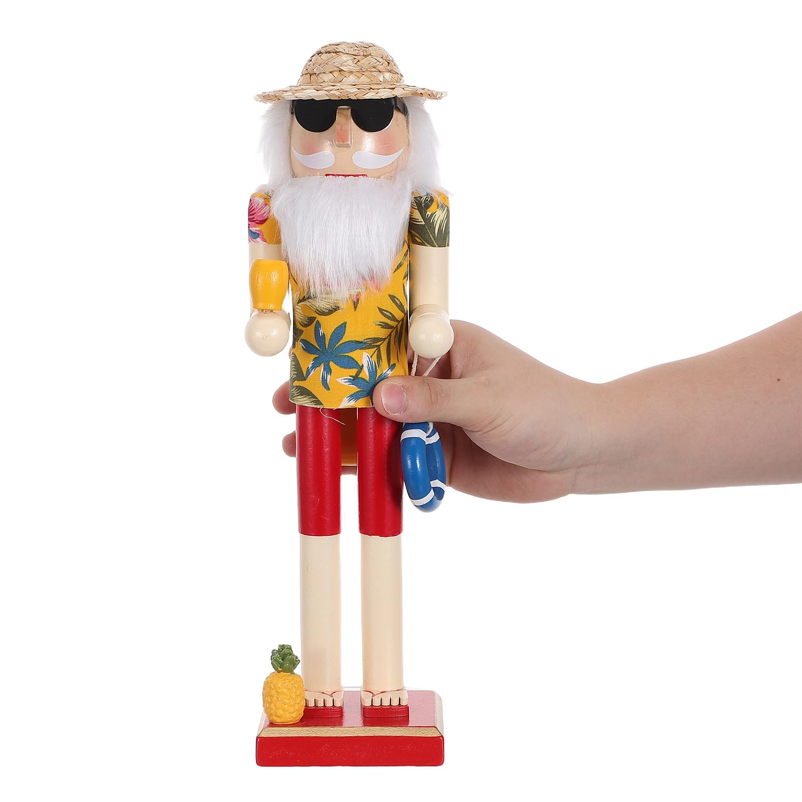 Luxshiny Festliche Nussknacker-Figur im Küstenstil, 35 cm (13,8 Zoll) große Nussknacker-Weihnachtsmann-Figur aus Holz im Hawaii-Surf-Design, sommerliche Weihnachtsdekoration für Tisch und Regal