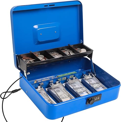 Miniatura 23 de Caja de dinero mediana con bandeja de dinero, con cerradura de combinación, 7 4/5 x 6 4/5 x 3 3/5 pulgadas, color rojo