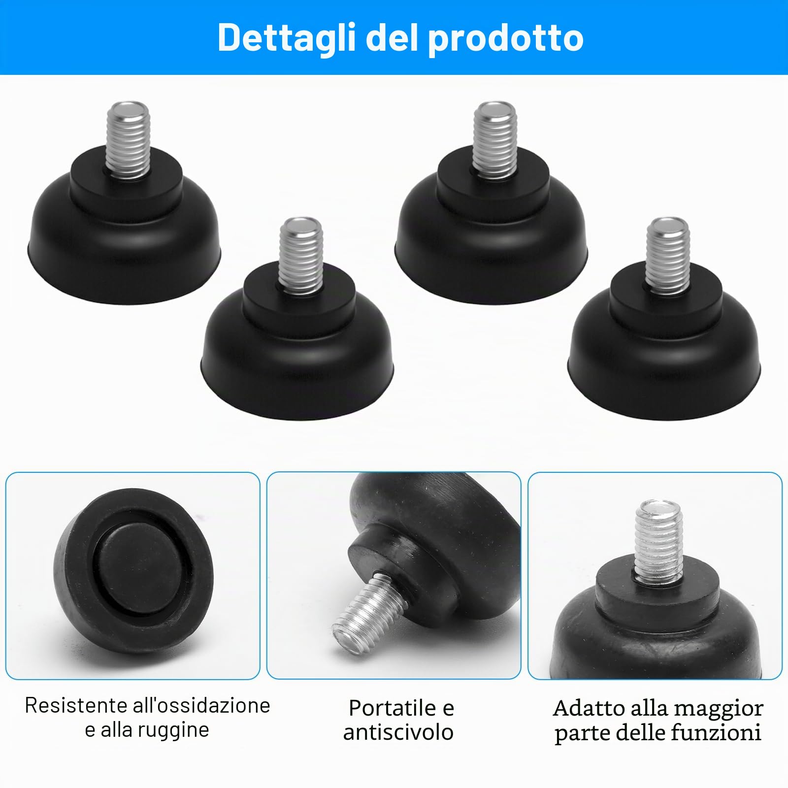 APOMOONS 4 Piedini Per Mobili Regolabili M8 X 35 mm, Ammortizzante Tamponi | Piedini Antivibrazione, Antiscivolo Gomma, con Dado Esagonale M8, per Apparecchi, Mobili e Piccoli Elettrodomestici