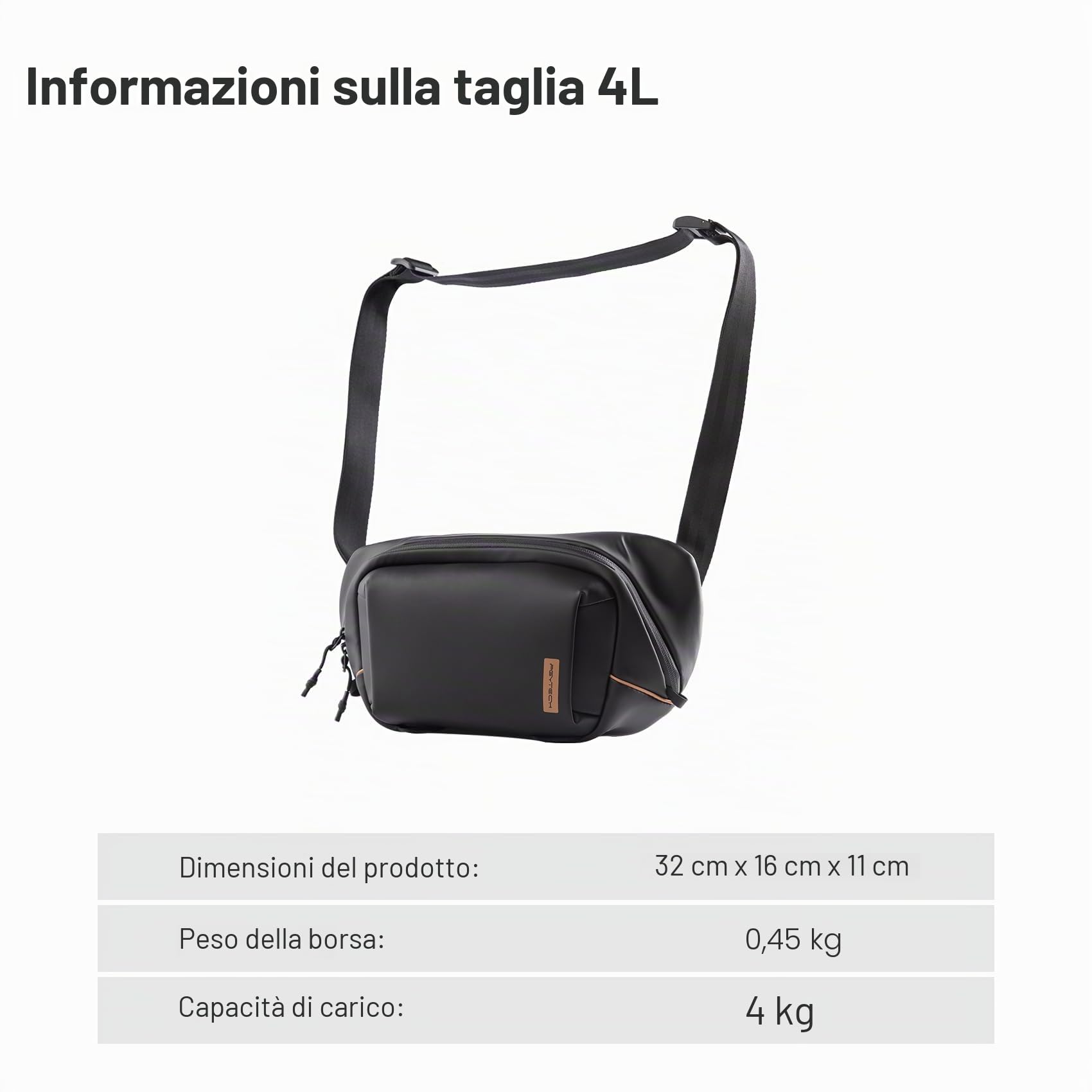 PGYTECH OneGo Solo V2 Borsa Fotografica Professionale Tracolla 4L, Zaino Fotografico Piccolo Impermeabile Compatibile con Fotocamera Reflex Canon, Insta360 X4, DJI OSMO Pocket 4, iPad mini 8.3'', Nero