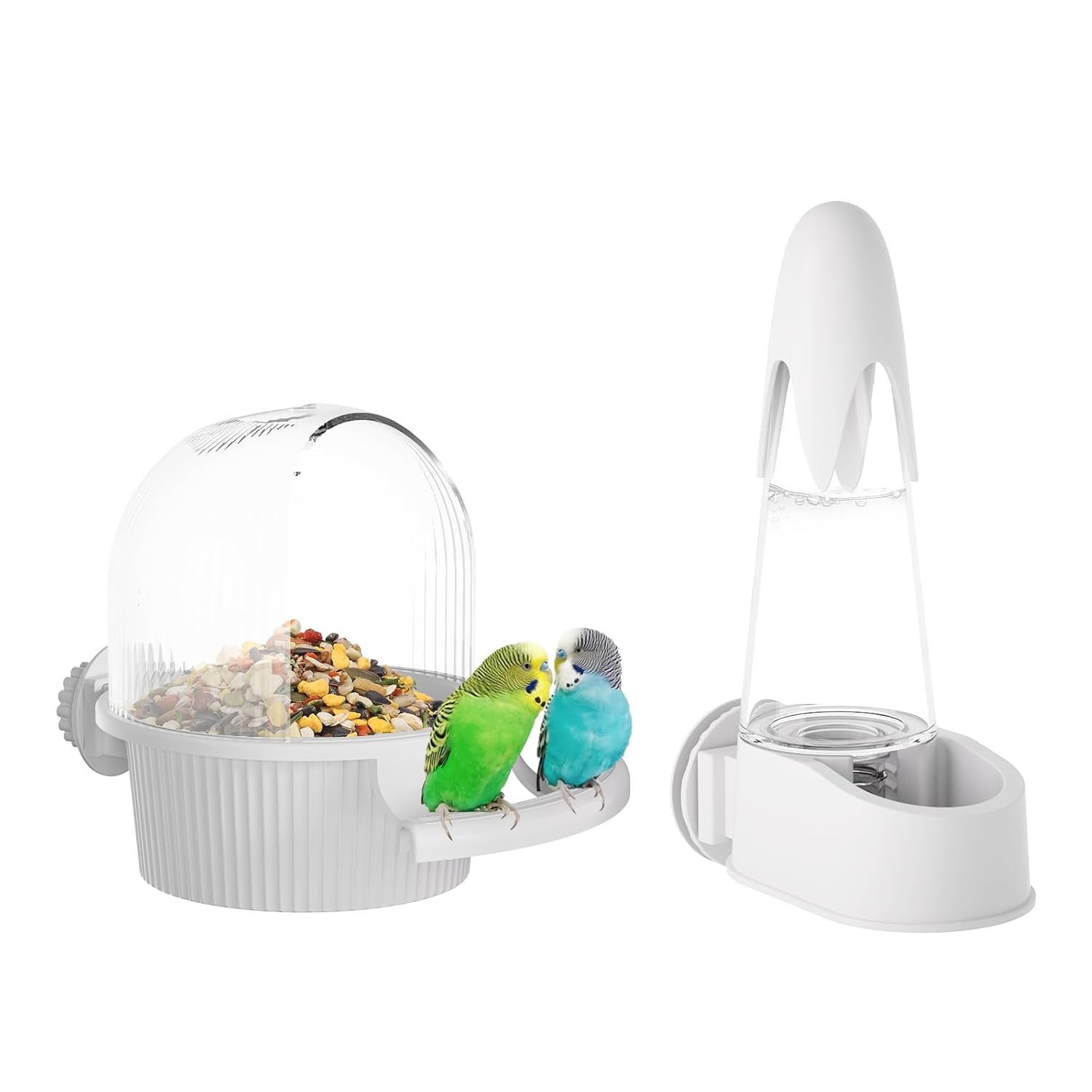 No Mess Bird Feeder Water Dispenser Set, Automatic Hydration, Bird Cage Accessories for Cockatiels Parrots Lovebirds Canarys Finches Budgies and Other Small to Medium Sized...