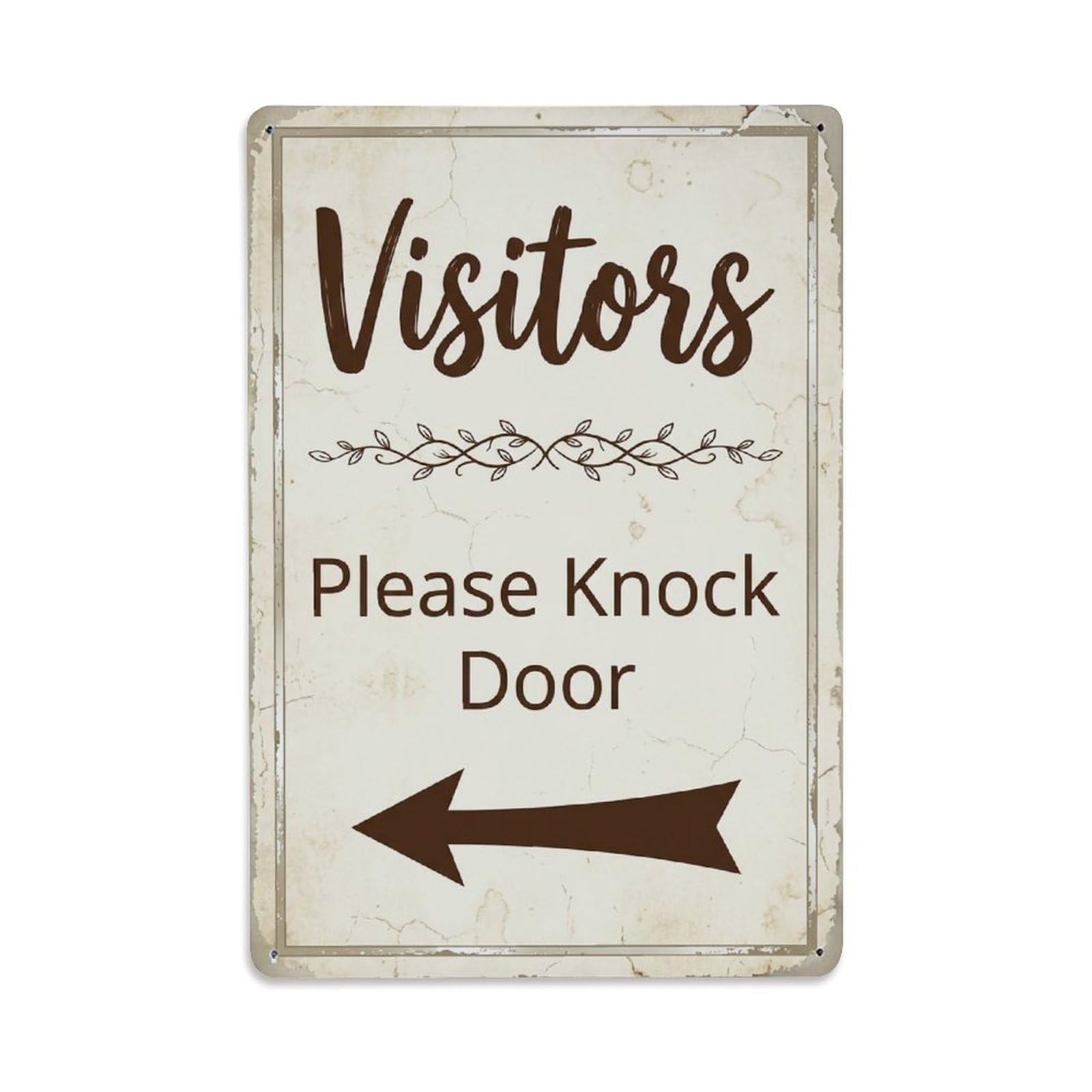 Metal Tin Sign Vintage Visitors Please Knock Door Arrow Vine