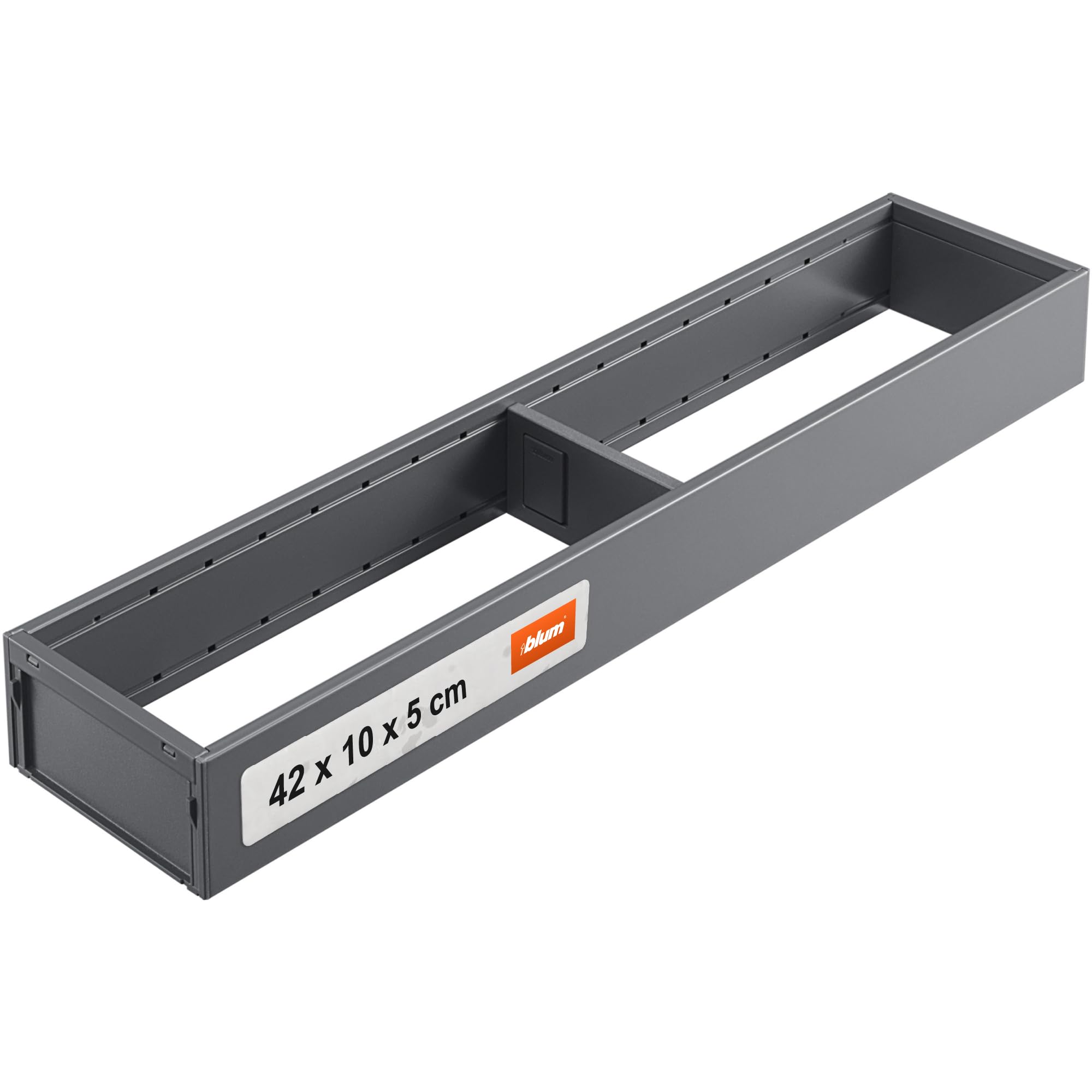 Blum AMBIA-LINE drawer organiser in powder-coated steel | ideally suited for use in kitchen, bathroom & living area | modularly expandable | 42×10×5 cm | with magnetic plate | Orion Grey