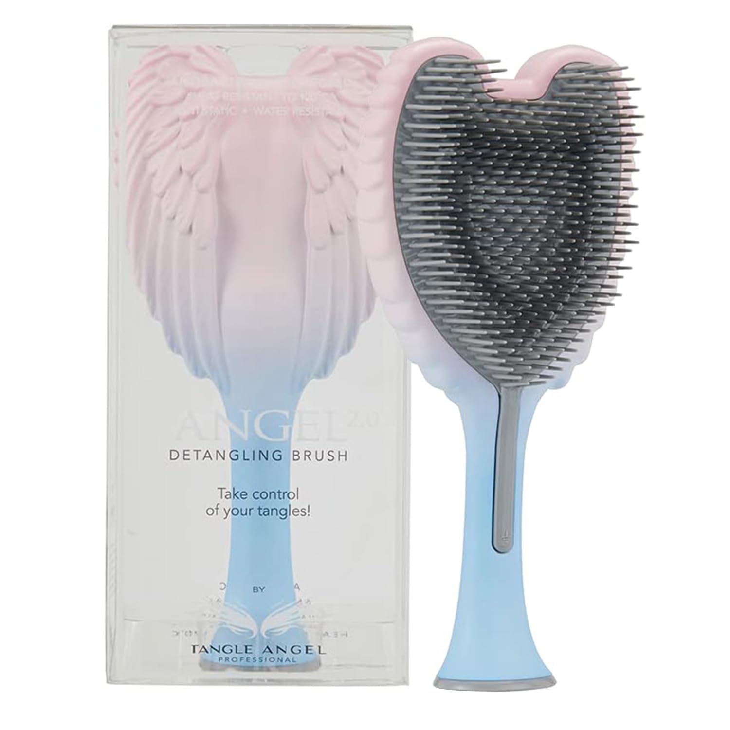 Tangle Angel Hair Extension Brush - Anti Static Soft Bristle Paddle Brush for Straight or Wavy Hair - Wings Shower & Blow Drying Detangler Hairbrushes for Women - Two Tone Pink Blue