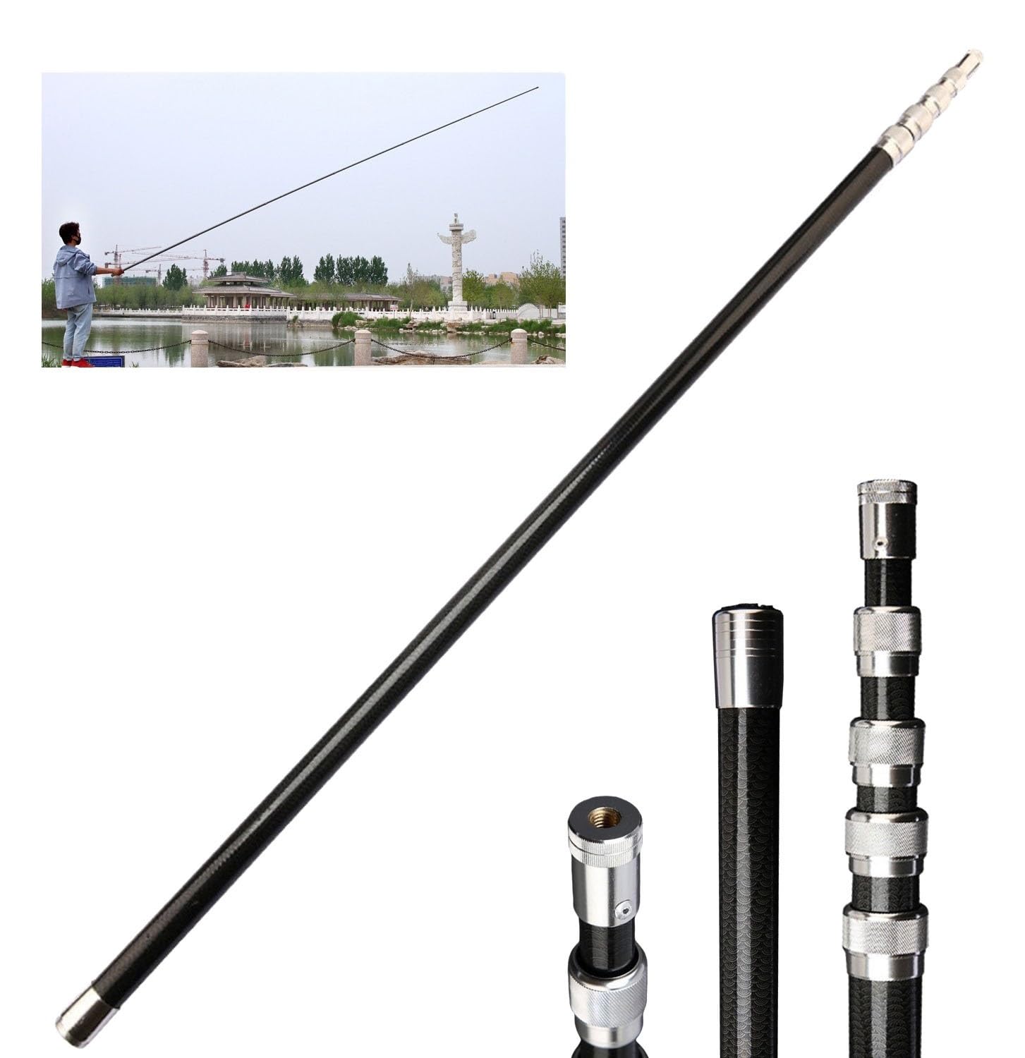 Decake Black Lightweight Sturdy Telescoping Pole, 9.8-32.8 Ft Long Telescopic Extension Pole, Multi-Purpose Extendable Pole With Standard 8Mm Universal Screw Hole(,10M/32.8Ft)