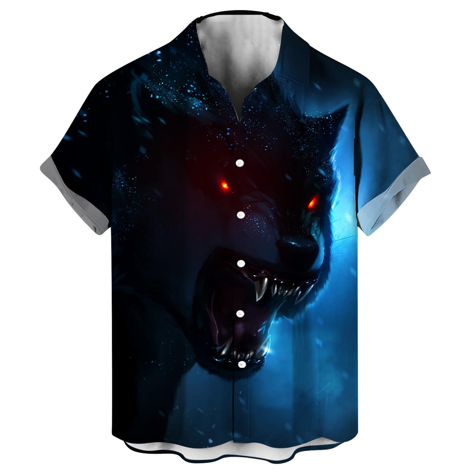 Laoliusn Boys Black Novelty Wolf Shirt Animal Graphic Short Sleeved Button Shirt, Xxxxl