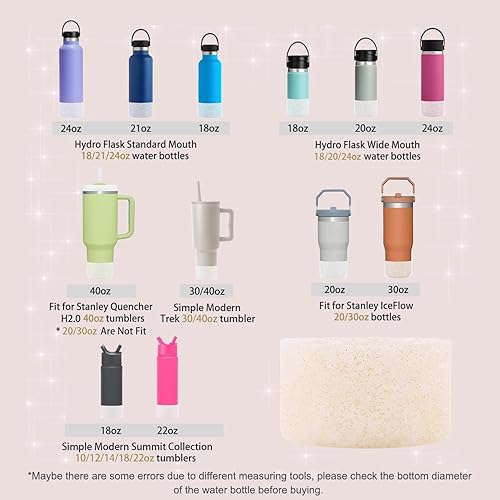 Vista 58 de WORBSS - Funda protectora de silicona con purpurina para vaso Stanley Cup H2.0 20 30 40 onzas y Hydro Flask de 18-24 onzas con 2.85-3.0 pulgadas