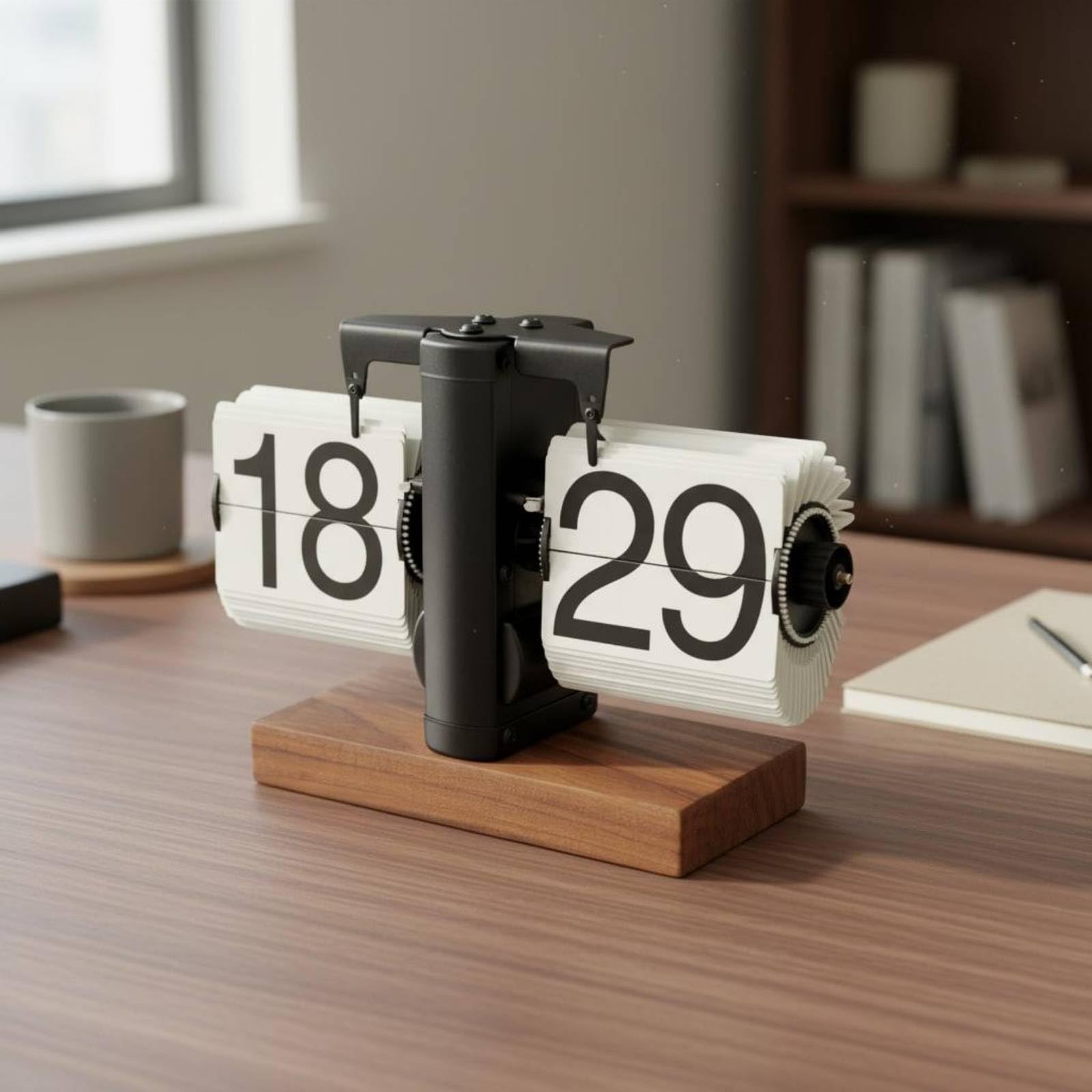 Qianly Reloj de Pestañas Mecánico Retro Reloj de Mesa Reloj de Reloj Analógico con Diseño Decorativo y Base de Madera Que, Color to 1
