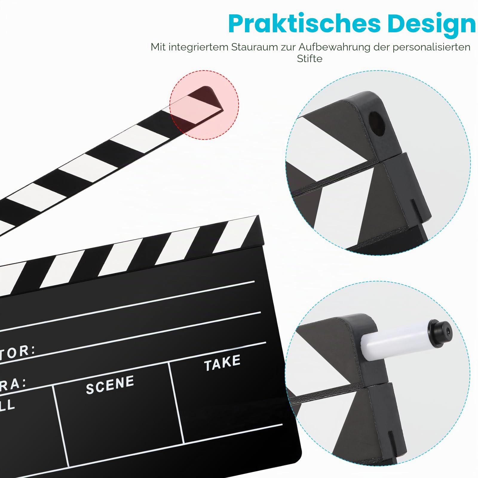 Regisseure Clapper Board für Film, Hollywood Slate Move Photography Video TV Cut Action Szene Acryl Clapper Board mit einem magnetischen Tafelradierer, zwei benutzerdefinierten Stiften,