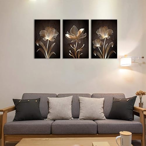 Miniatura 25 de Lienzo decorativo para pared, diseño de flores silvestres moradas, fondo blanco y negro, 3 piezas, arte contemporáneo para decoración del hogar