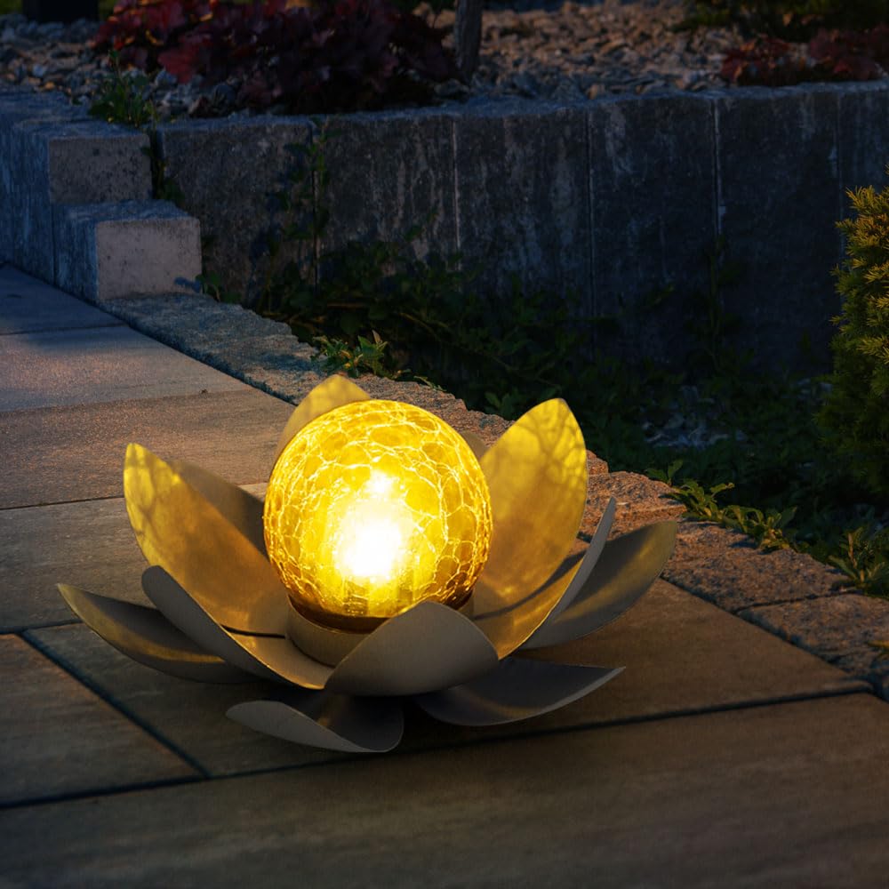 3x LED Solar Außen Lampen bronze Glas Kugel Garten Weg Boden Mond Sichel Steh Leuchten schwarz braun