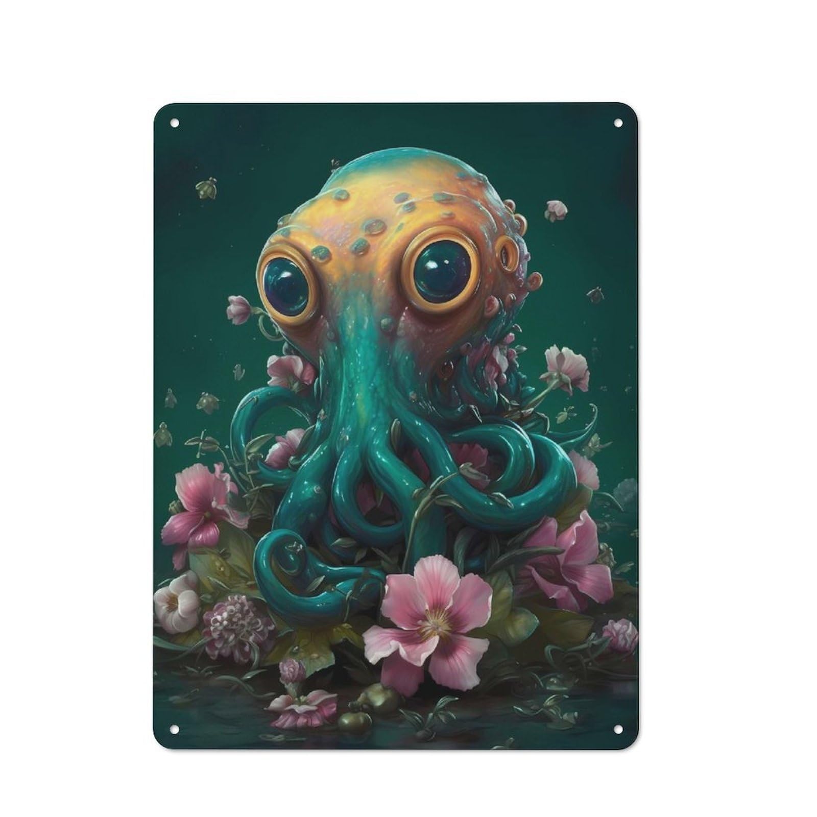 Junmoney Squid Fairy Tale Metal Wall Sign 40X30cm, Retro Decor For Garage Wall, For Kitchen, Dining Room And Home Bar Wall Decor