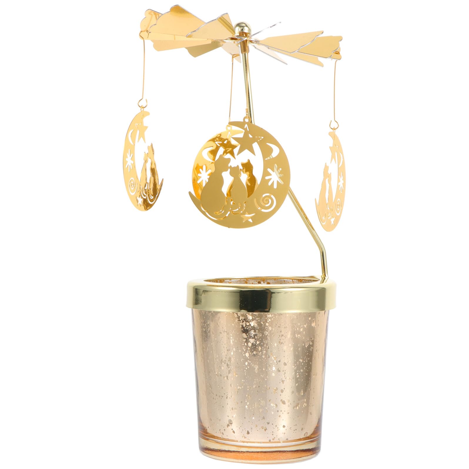 Candeliere Rotante Decorativo a Forma di Gatto Lunare Portacandele Delicato per Feste Accessorio per Candele Profumate Decorazione da Tavolo Compatta per Atmosfera Calda