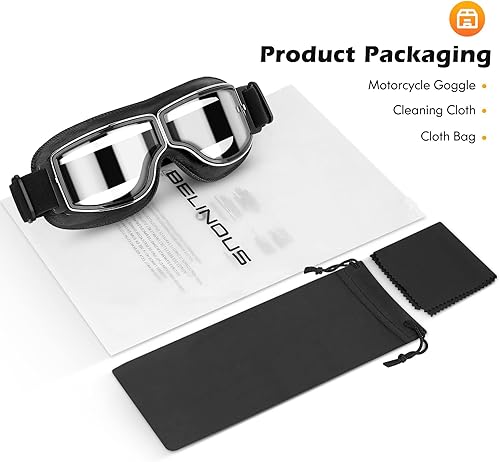 Miniatura 7 de BELINOUS Gafas de motocicleta para scooter, ATV todoterreno, gafas de cuero vintage estilo piloto
