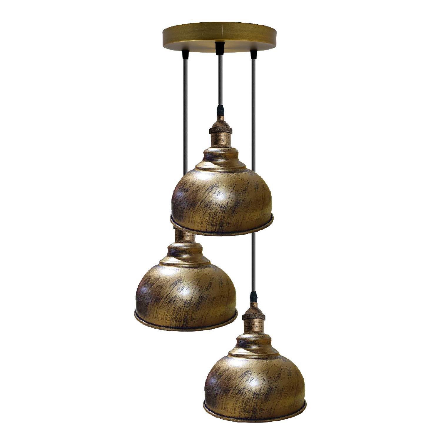 Dc Voltage Brushed Copper 2 Retro Industrial 3 Way Pendant Light Edison E27 Base Dome Shape Adjustable Hanging Cluster Pendant Lamp Fixture For Bedroom Kitchen Living Room