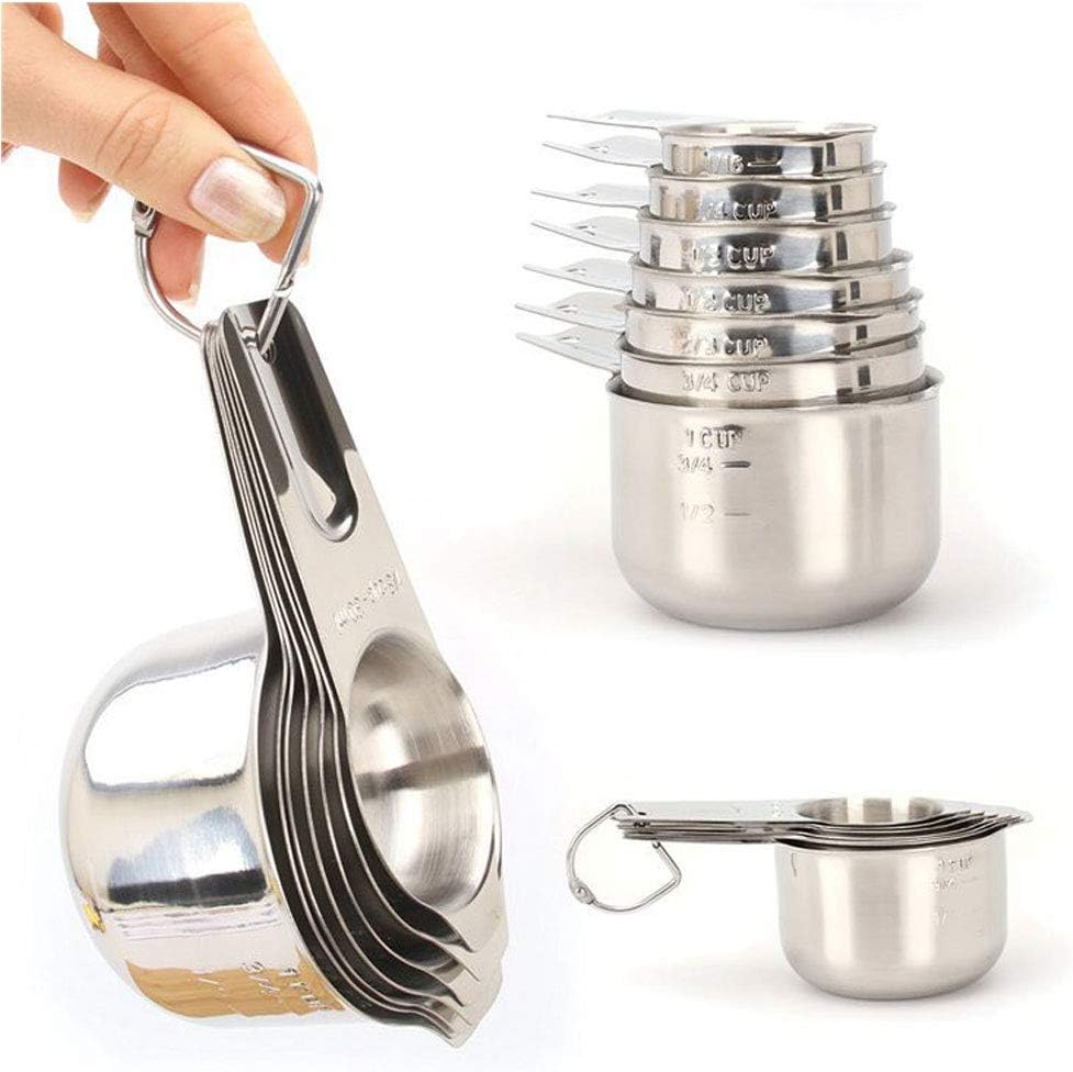 7Pcs Measuring Cups Set Stainless Steel Measuring Spoon Set with Stackable, Accurate Measuring Cup Design for Baking & Cooking Kitchen Tools#BXGLS