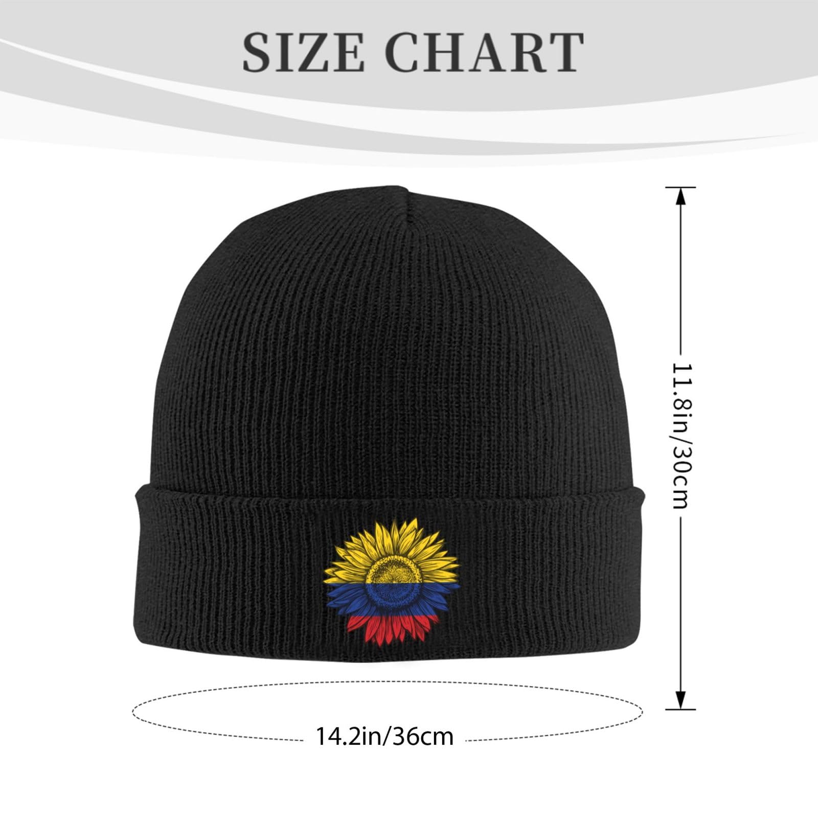 Sunflower Colombia Colombian Flag Knit Beanie Hat Printed Vintage Pattern Acrylic for Men Women Funny Novelty Skiing City Walk Cuff Hat Gift