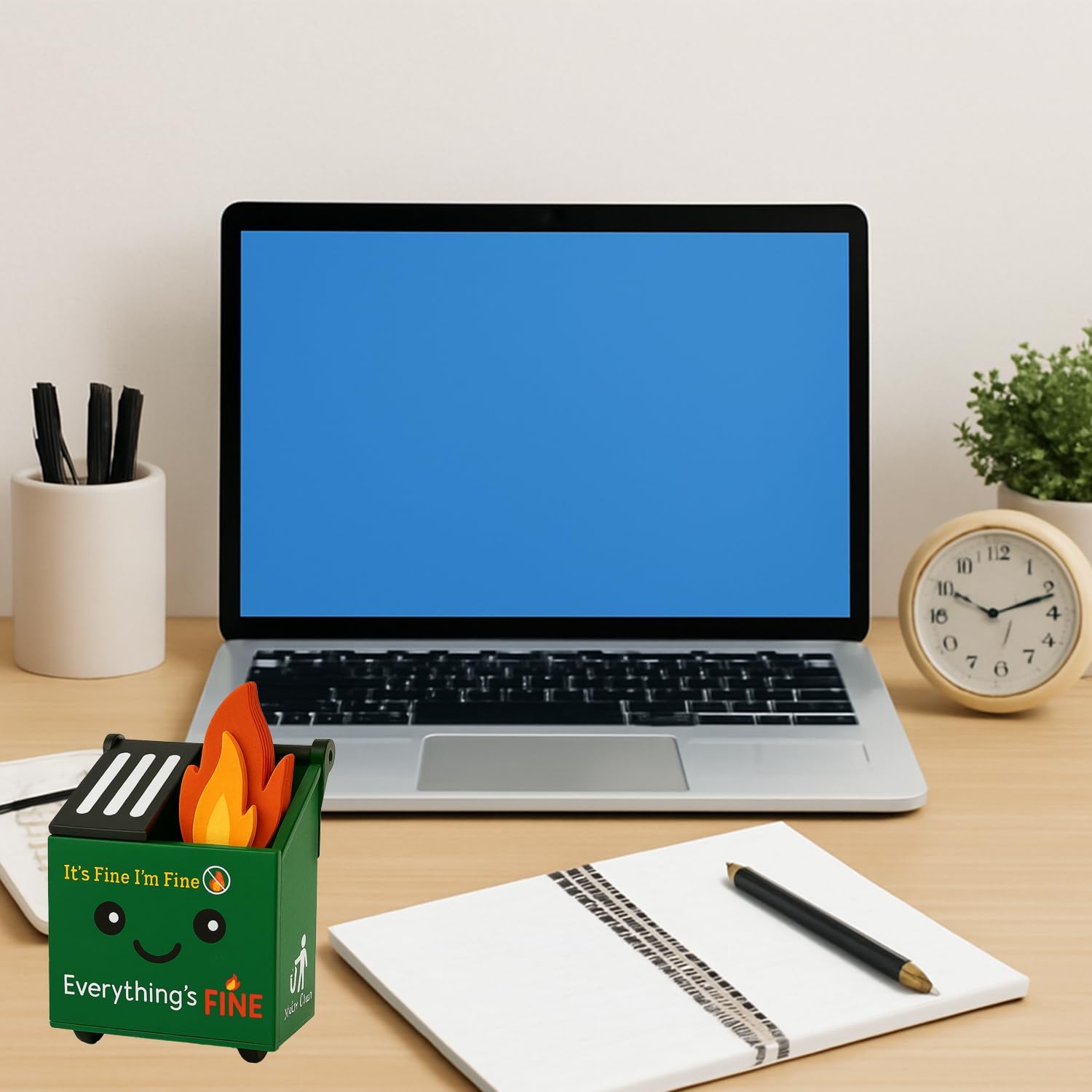 Dumpster Fire Pencil Holder with 100 Pcs Flame Note Cards, 2 Compartments for Desk & Office Supplies, Funny Office Desk Accessories Decor for Coworkers Teacher(Already Assembled) - Image 5